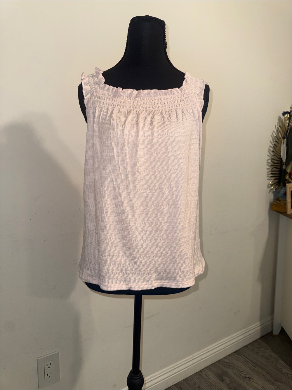 LC Lauren Conrad Light Pink Smocked Square-Neck Tank